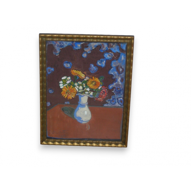 Gouache "bouquet de fleurs" signé F.  sur Moinat SA  - Antiquités décoration -  Gouaches, Aquarelles, Pastels