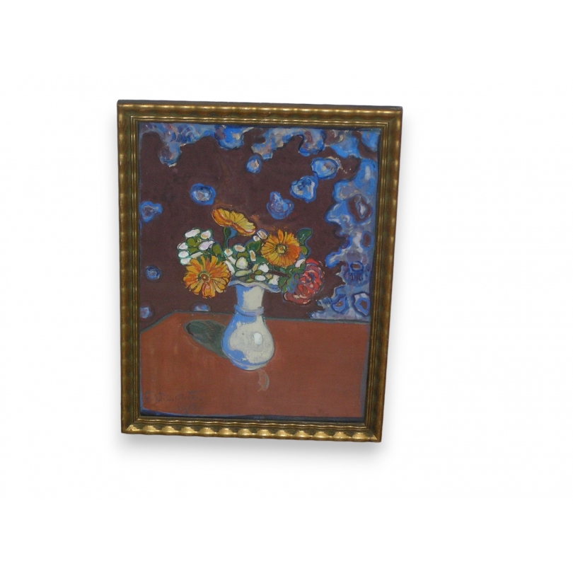 Gouache "bouquet de fleurs" signé F.