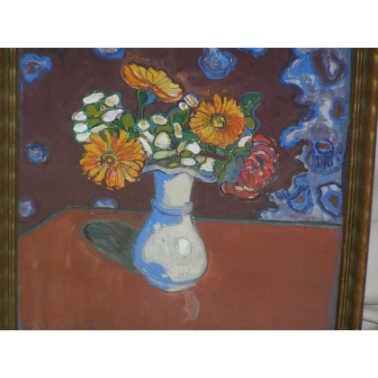 Gouache "bouquet de fleurs" signé F.  sur Moinat SA  - Antiquités décoration -  Gouaches, Aquarelles, Pastels