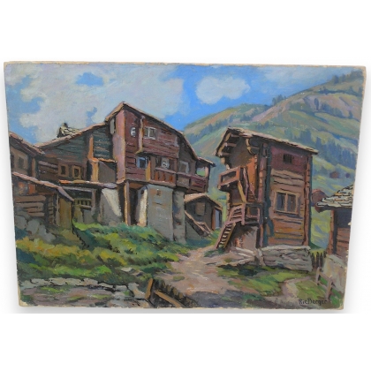 Huile sur paneau \"Vieux Zermatt\" signé