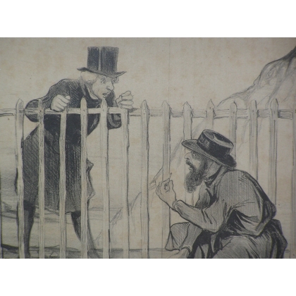 Satirical engraving ‘Les chemins de fer’ depicting Moinat SA – Antiques and decorative items – Engravings, lithographs
