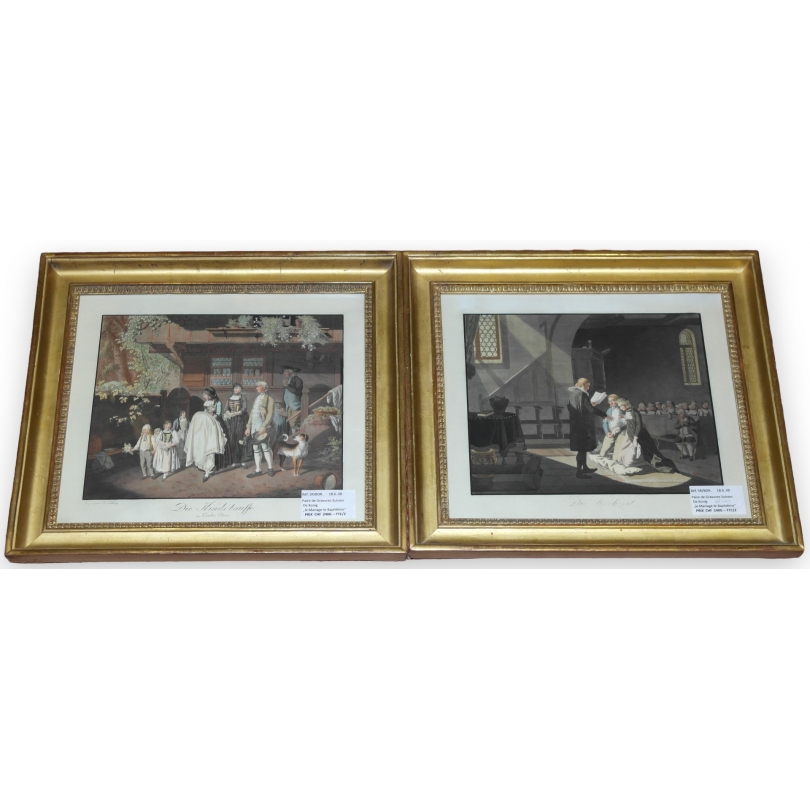 Paire de gravures "Die Hochzeit - Die Kinds-tauff