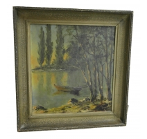 Huile sur panneau "Bord de rivière"