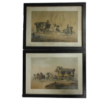Paire de gravures "La diligence" et "La poste"