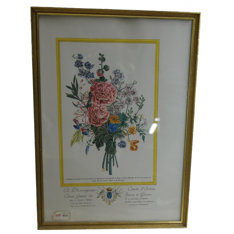 Lithographie "bouquet de fleurs"  sur Moinat SA  - Antiquités décoration -  Gravures, Lithos