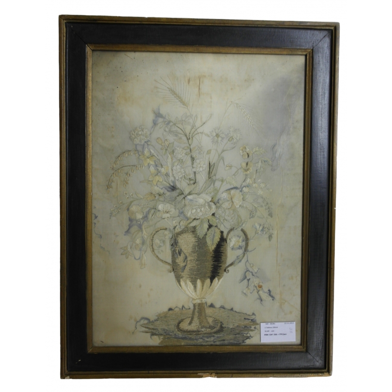  Tableau brodé "Bouquet" en soie sur  Moinat SA  - Antiquités décoration