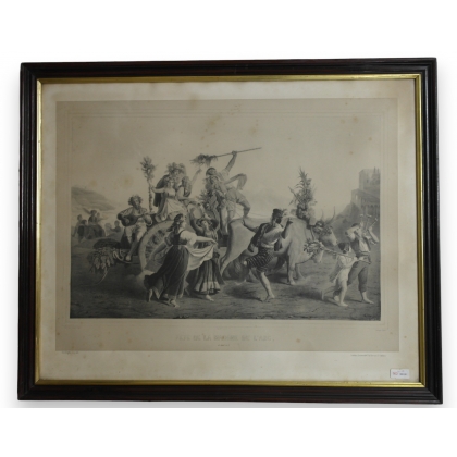Engraving: ‘Feast of Our Lady of the Bow in Sur Moinat SA’ – Antiques and home décor – Engravings, lithographs