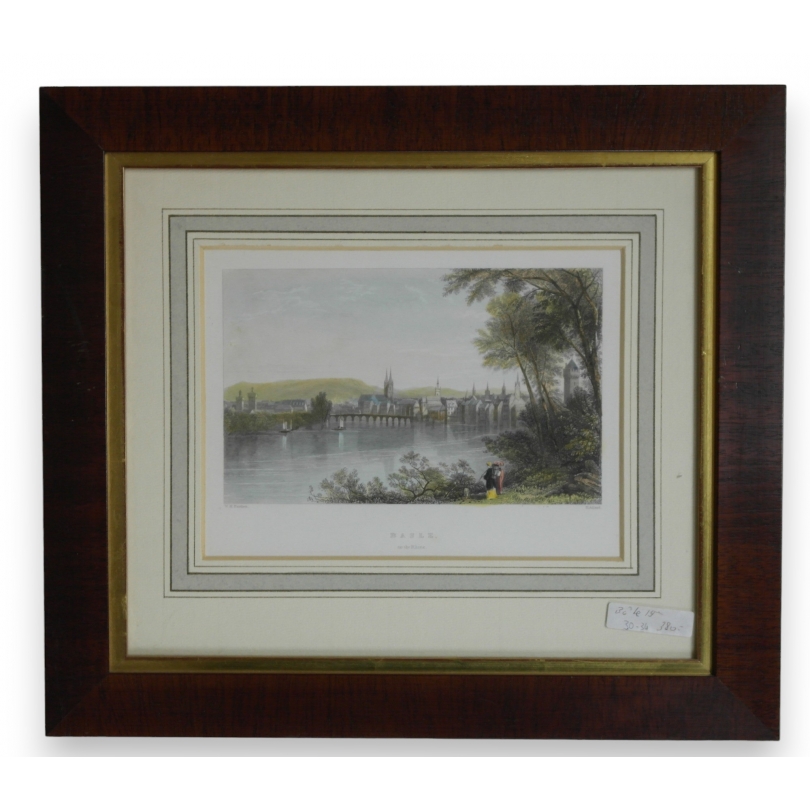 Gravure "Basle on the Rhine" de BARTLETT  sur Moinat SA  - Antiquités décoration -  Gravures, Lithos