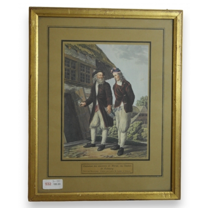Engraving: ‘Costumes from the Moinat area’ by Moinat SA – Antiques and home décor – Engravings, lithographs