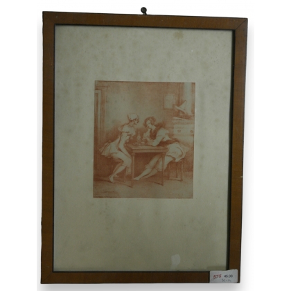 Sanguine "Pierrot courting" on Moinat SA – Antiques and decorative items – Engravings, lithographs