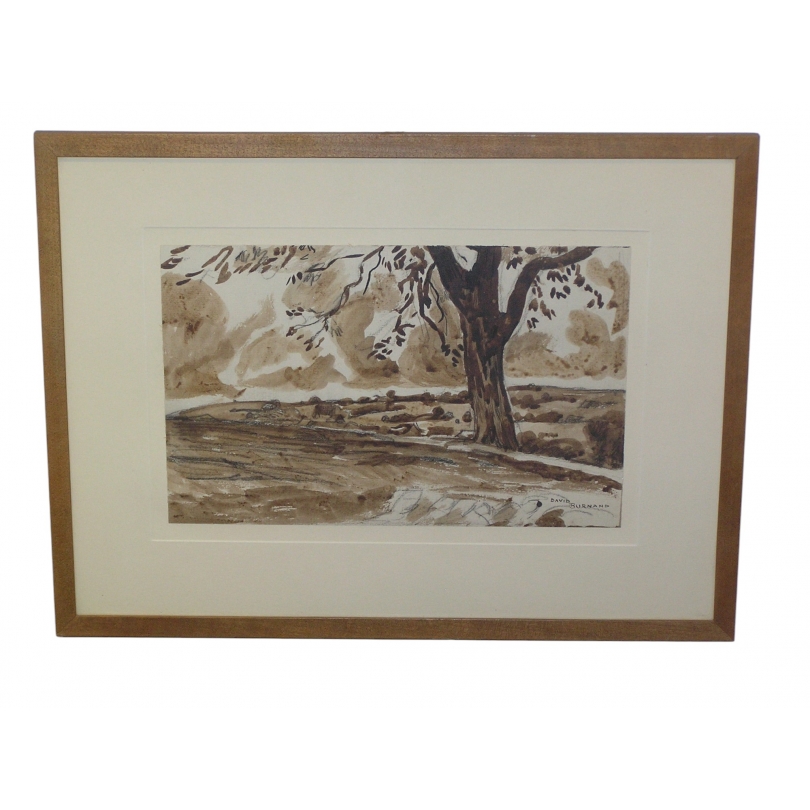Aquarelle sépia "Paysage" signée David  sur Moinat SA  - Antiquités décoration -  Gouaches, Aquarelles, Pastels