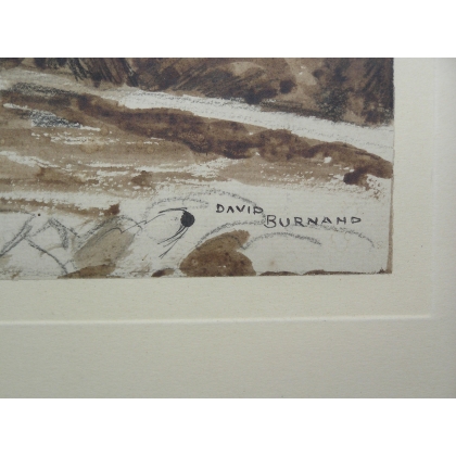 Aquarelle sépia "Paysage" signée David  sur Moinat SA  - Antiquités décoration -  Gouaches, Aquarelles, Pastels