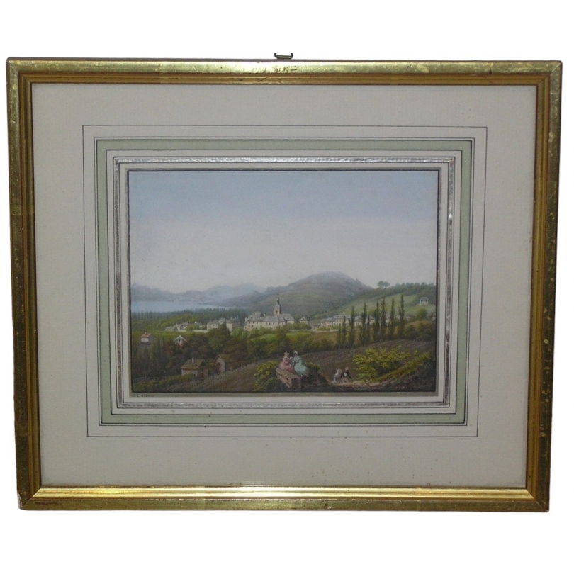 Gravure réhaussée à la gouache par J.  sur Moinat SA  - Antiquités décoration -  Gravures, Lithos
