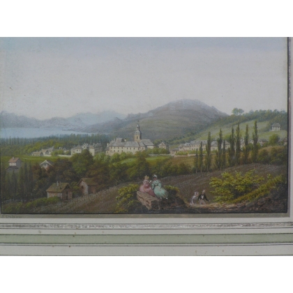 Gravure réhaussée à la gouache par J.  sur Moinat SA  - Antiquités décoration -  Gravures, Lithos