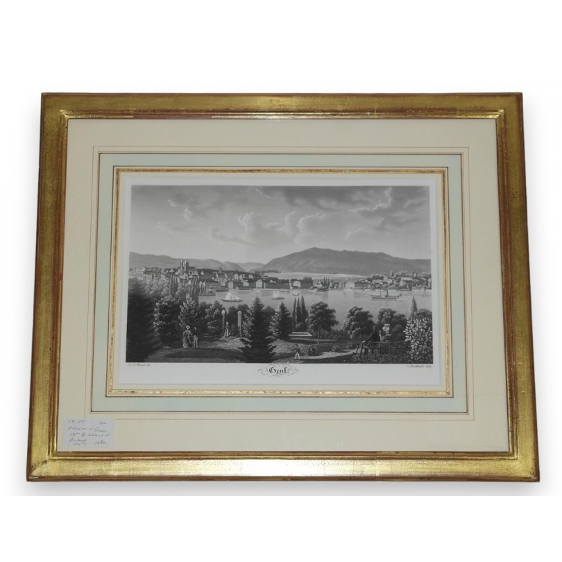 Engraving of Geneva by Schmid and Burkhart  at Moinat SA  - Antiques and decorative items -  Engravings, lithographs