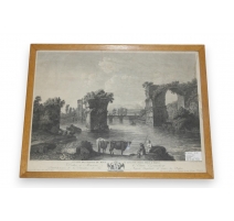 Gravure "1ère vue des ruines du pont