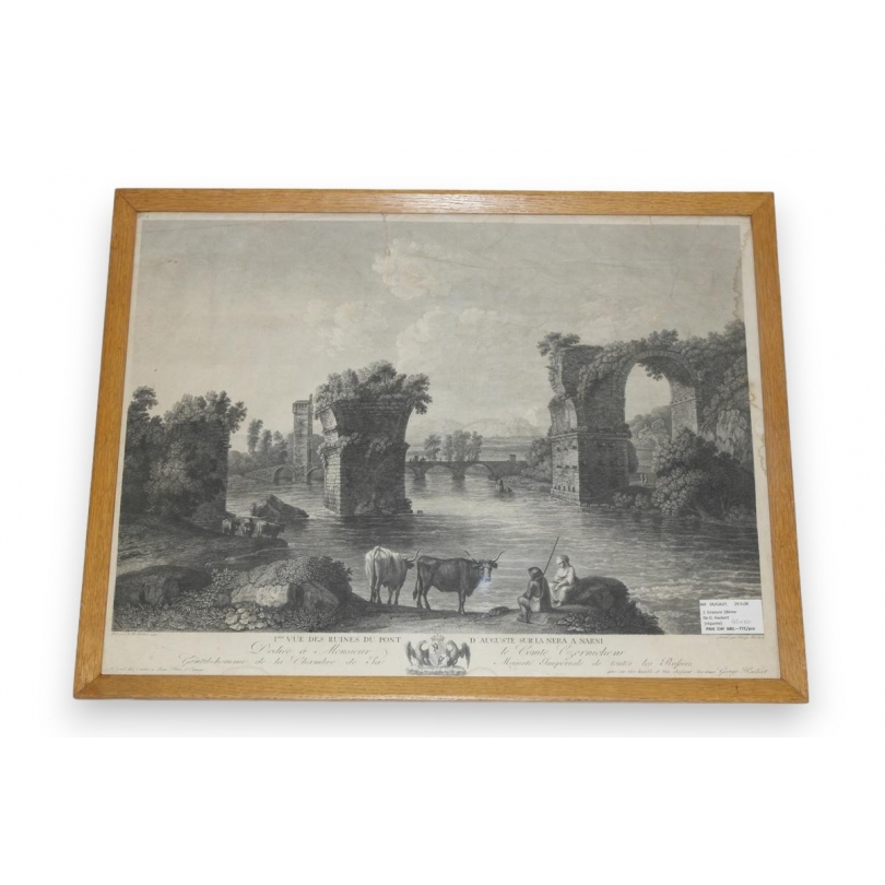 Gravure "1ère vue des ruines du pont