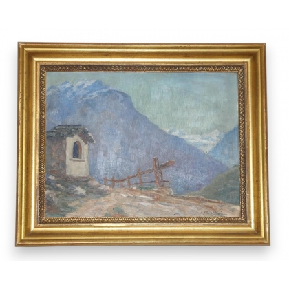 Huile sur panneau \"Montagnes en Valais\"