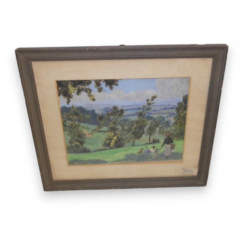 Aquarelle "Archamps" signé Gampert 1938  sur Moinat SA  - Antiquités décoration -  Gouaches, Aquarelles, Pastels