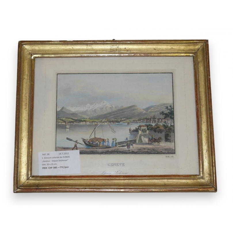 Coloured engraving by Dubois, ‘Geneva’, by Moinat SA – Antiques and decorative items – Engravings, lithographs