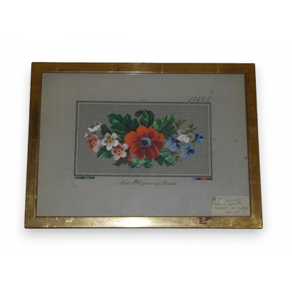 Carton de tapisserie "Fleur" par Hertz  sur Moinat SA  - Antiquités décoration -  Gravures, Lithos