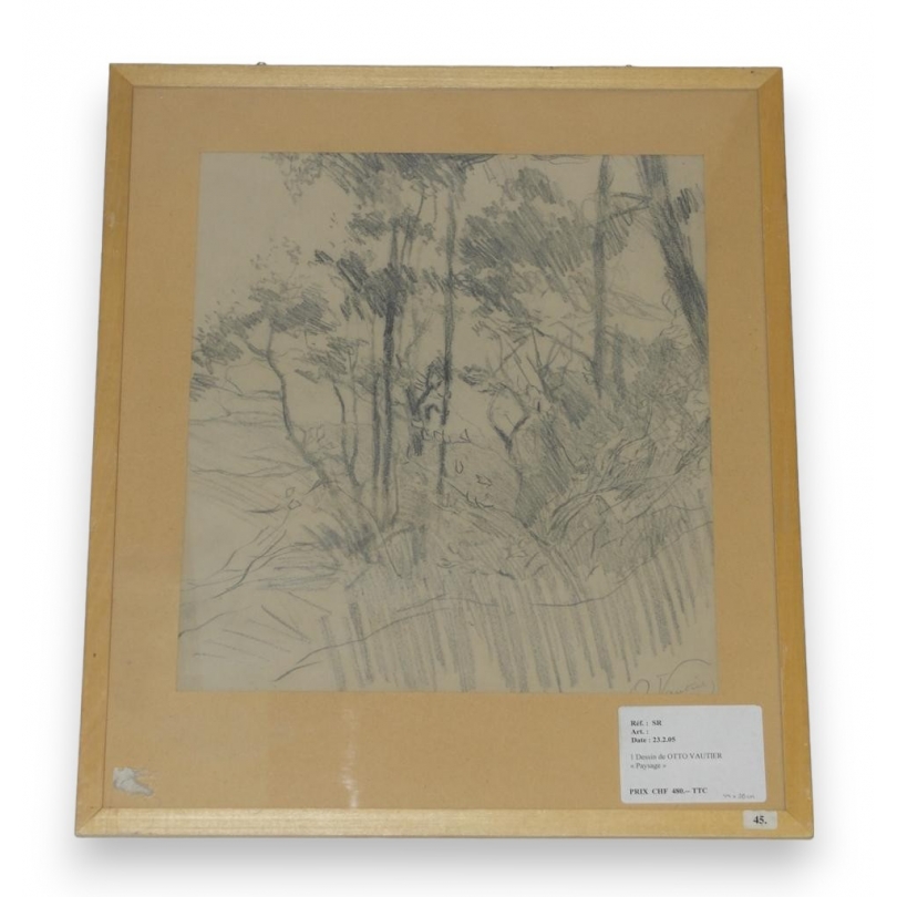  Dessin "Paysage" signé Otto Vautier sur  Moinat SA  - Antiquités décoration