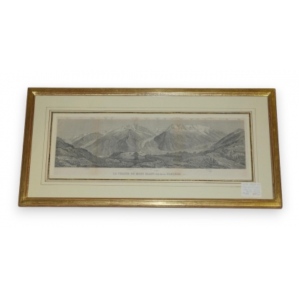  Gravure "La Chaîne du Mont-Blanc vue de sur  Moinat SA  - Antiquités décoration