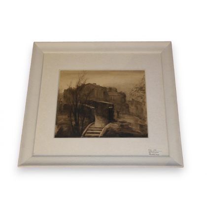 Lavis "Menilmontant" signé Pierre  sur Moinat SA  - Antiquités décoration -  Gouaches, Aquarelles, Pastels