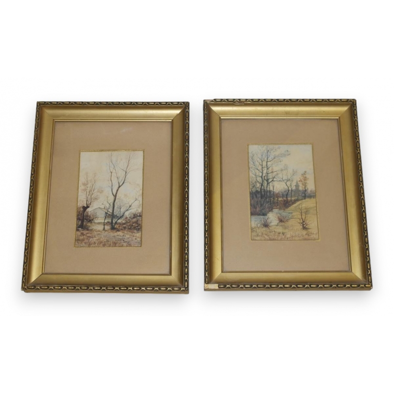 Paire d'aquarelles "Bois Velin" et  sur Moinat SA  - Antiquités décoration -  Gouaches, Aquarelles, Pastels