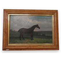 Huile sur toile "Cheval" cadre en bois