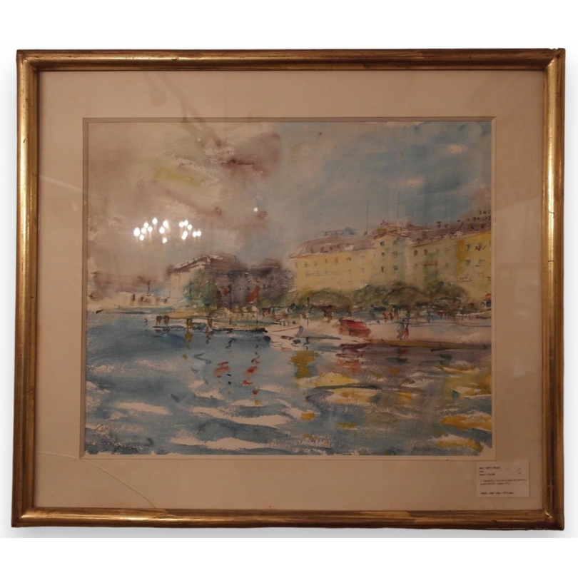 Aquarelle "Vue de la rade de Genève"  sur Moinat SA  - Antiquités décoration -  Gouaches, Aquarelles, Pastels