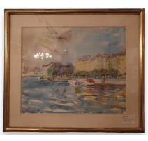 Aquarelle "Vue de la rade de Genève"