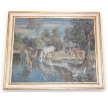 Huile sur toile "chevaux" signé H. BANDI