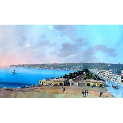 Gouache napolitano «Vista de la bahía de Nápoles».  en Moinat SA  - Antigüedades y decoración -  Gouaches, acuarelas, pasteles