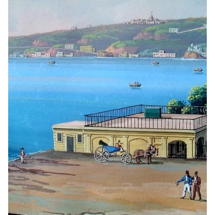 Neapolitanische Gouache „Blick auf die Bucht von Neapel“.  bei Moinat SA  – Antiquitäten und Dekoration –  Gouachen, Aquarelle, 