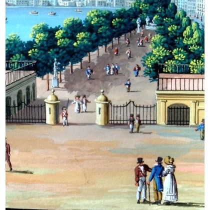 Neapolitanische Gouache „Blick auf die Bucht von Neapel“.  bei Moinat SA  – Antiquitäten und Dekoration –  Gouachen, Aquarelle, 