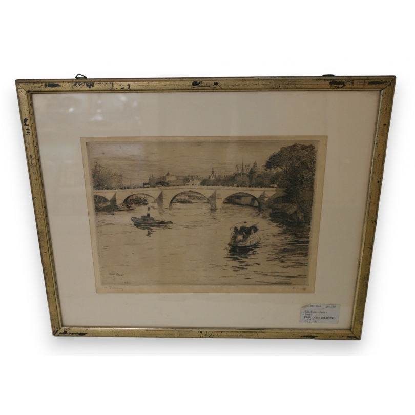  Eau Forte "Pont Royal" Paris signée W. sur  Moinat SA  - Antiquités décoration