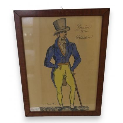 Aquarelle \"Genève 1814 Citadin\"