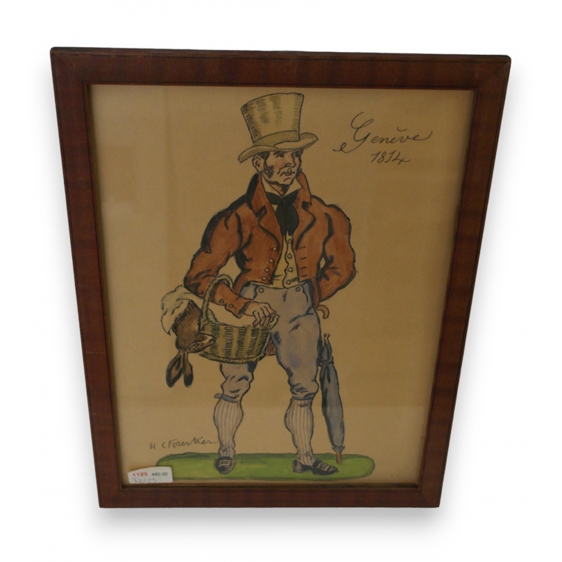 Aquarelle "Costumes de Genève", 1814 de