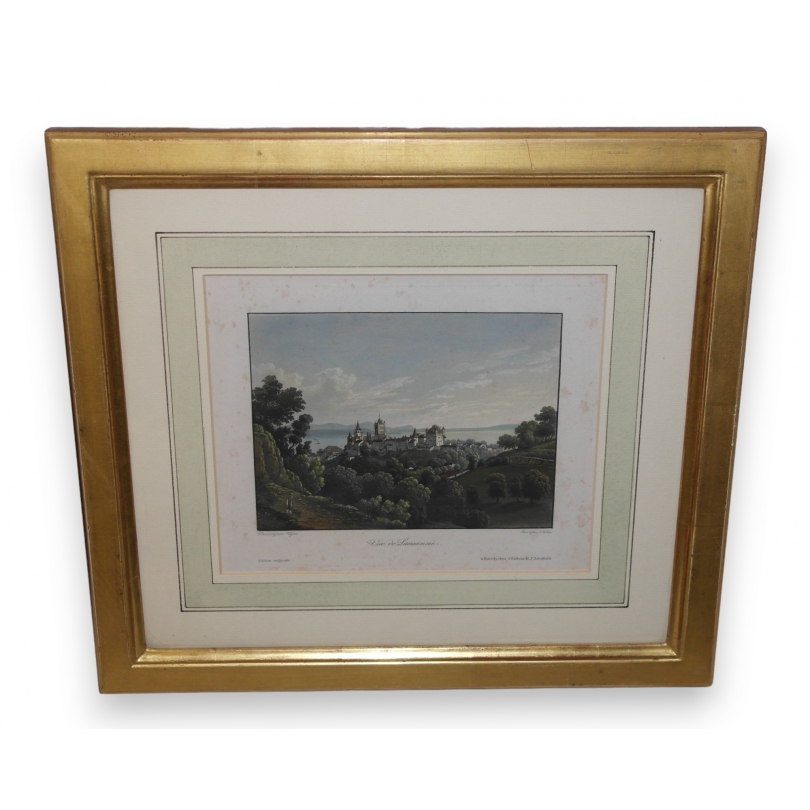 Engraving ‘View of Lausanne’ by WEZEL, on Moinat SA – Antiques and decorative items – Engravings, lithographs