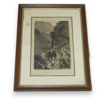 Gravure "Packhorses traversing a mountain pass"