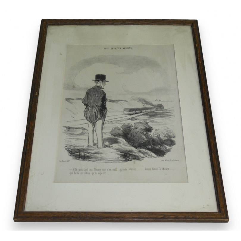 Gravure satirique "Tout ce qu'on voudra" sur  Moinat SA  - Antiquités décoration