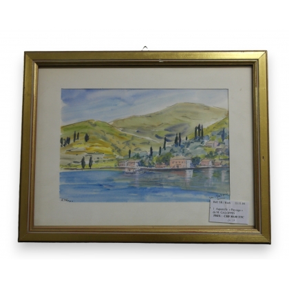 Aquarelle "Bord du lac" signée M.  sur Moinat SA  - Antiquités décoration -  Gouaches, Aquarelles, Pastels