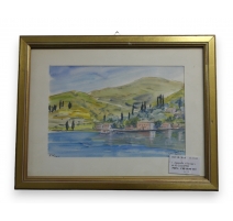 Aquarelle "Bord du lac" signée M.