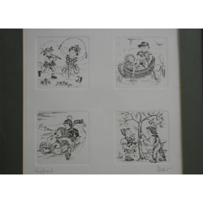  Gravure "Les 4 saisons" signé Bader sur  Moinat SA  - Antiquités décoration