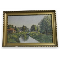 Huile sur toile "Canal d'Yverdon" de J. JACCARD