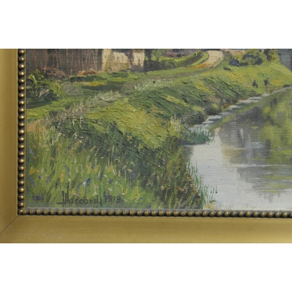 Paintings | Oil on canvas, ‘Canal d’Yverdon’ by J. Moinat SA  – Antiques and home décor
