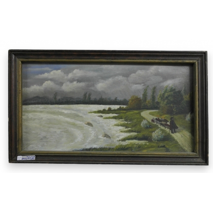Huile sur panneau \"L\'approche de l\'orage\"