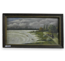 Huile sur panneau "L'approche de l'orage"