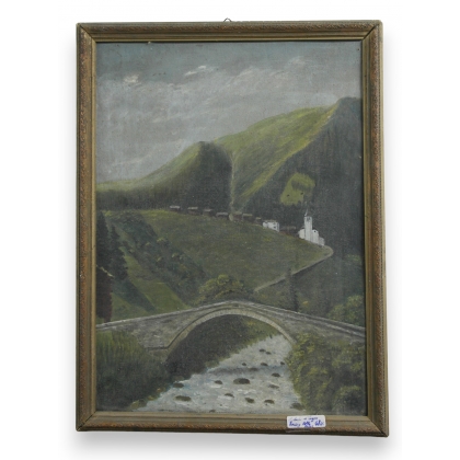 Huile sur panneau \"Pont à Binn Valais\"